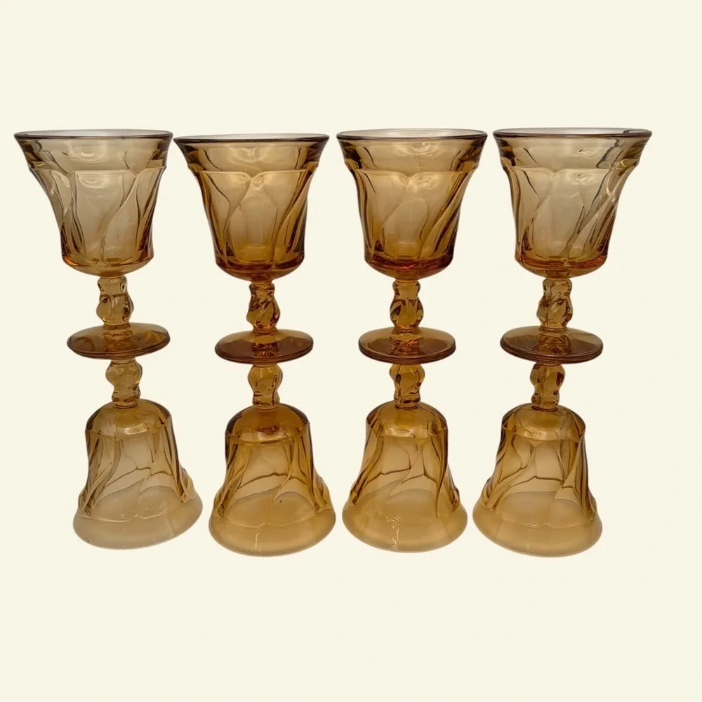 8  Fostoria Jamestown Amber VTG 1970’s Goblets water glasses, tea glasses